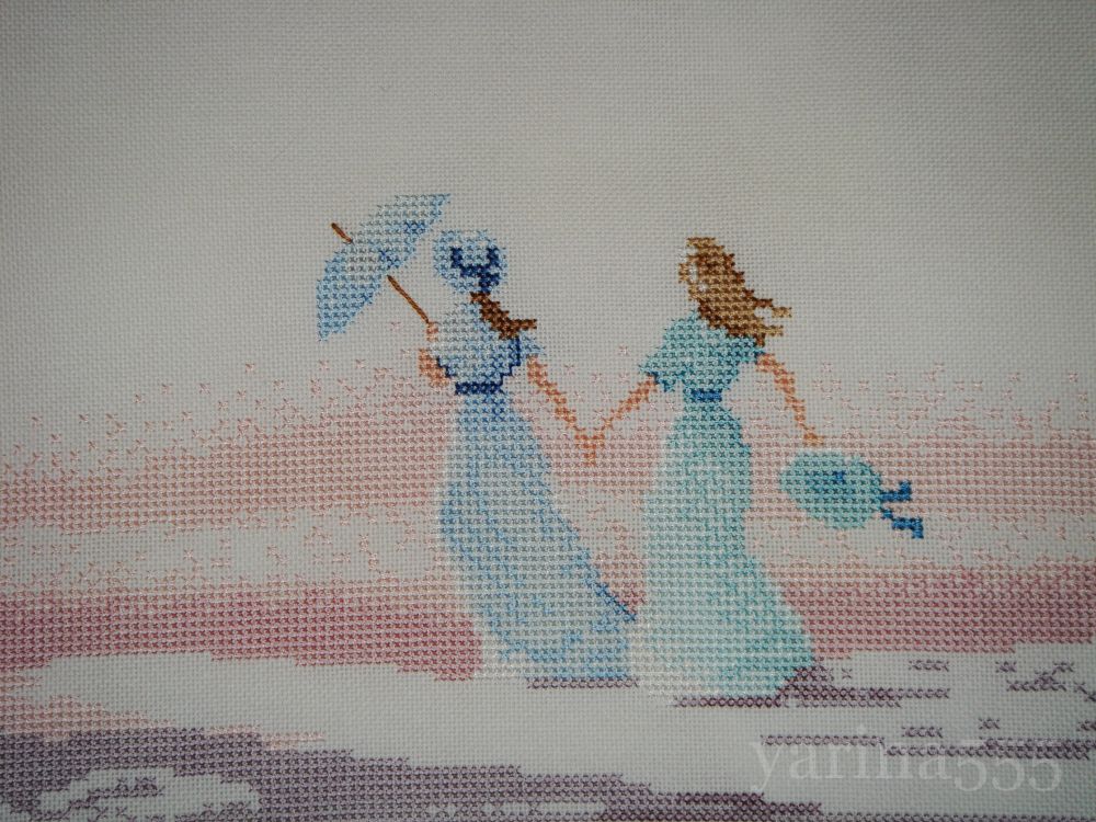 Схема вышивки: На море - мужчина и женщина с зонтом от солнца